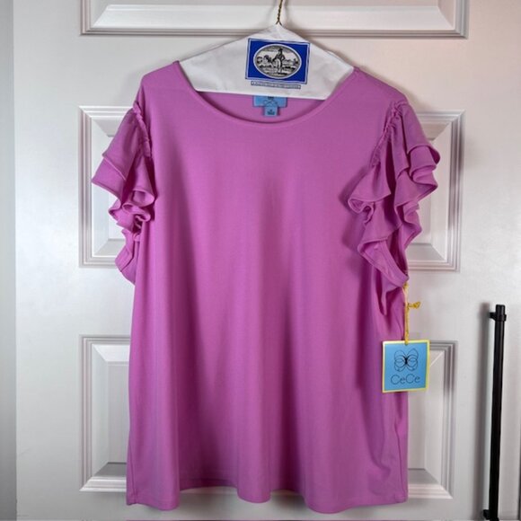 CeCe Pink Ruffle Sleeve Knit Top Plus Size 2X Feminine Soft Stretch NWT - Picture 3 of 8